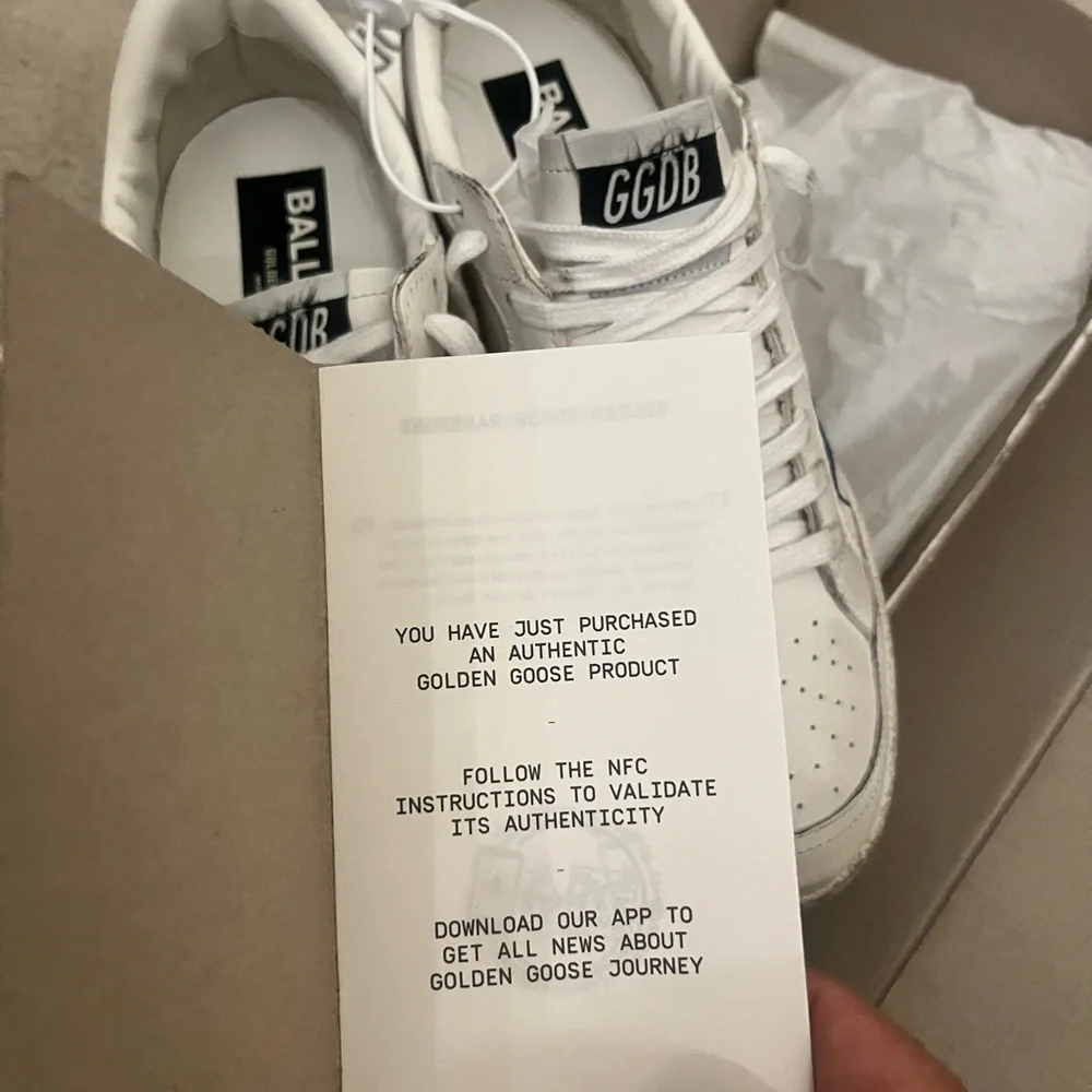 Golden Goose White Leather Sneakers with Blue Star - Size 42